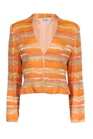 Bob Mackie - Vintage Orange & Yellow Wavy Striped Beaded Blazer Sz 8