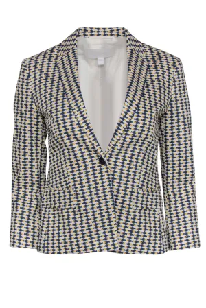 BOSS Hugo Boss - White, Navy & Yellow Fish Print Buttoned Blazer Sz 2