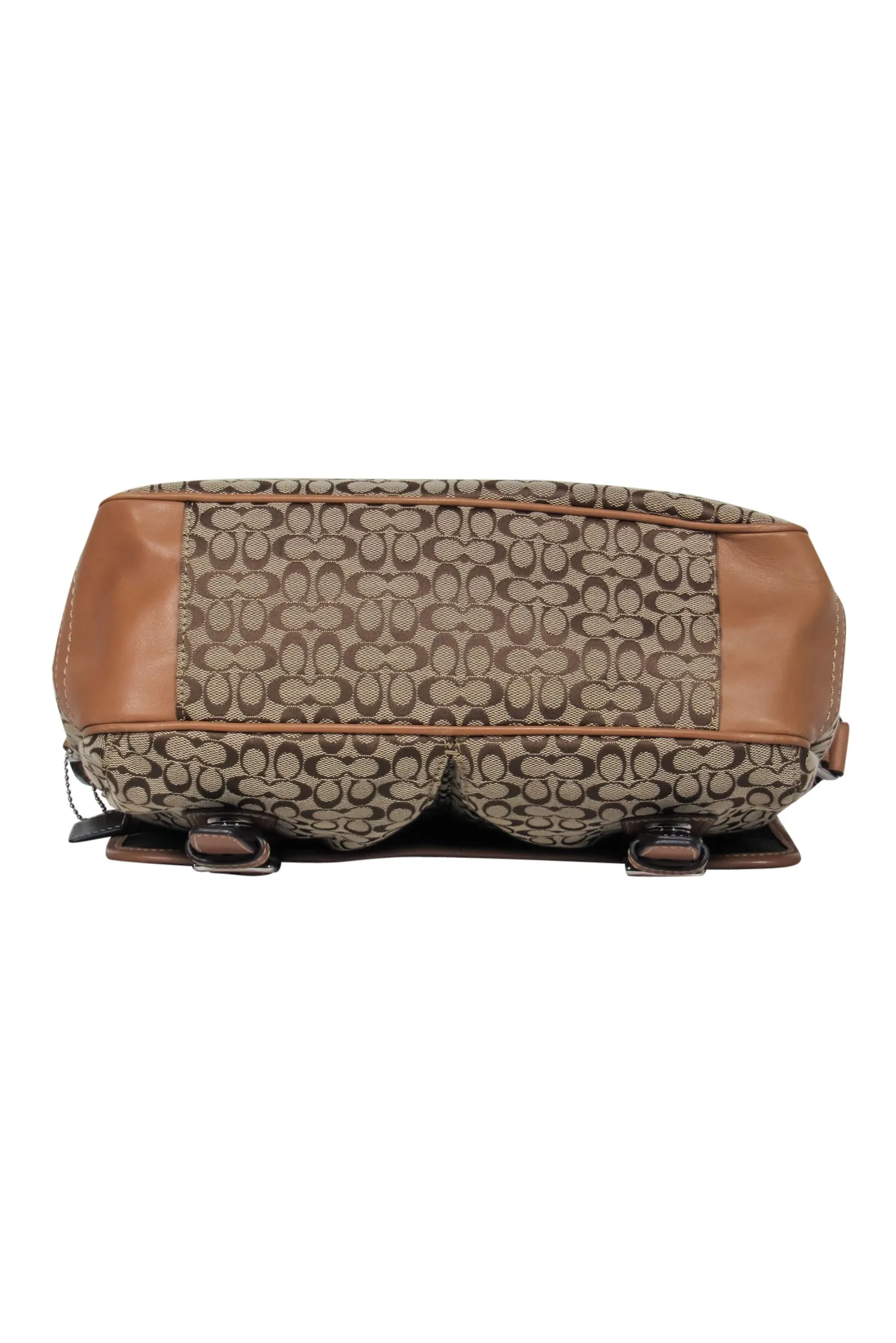 Coach - Tan Canvas & Leather Monogram Print Fold-Over Messenger Bag