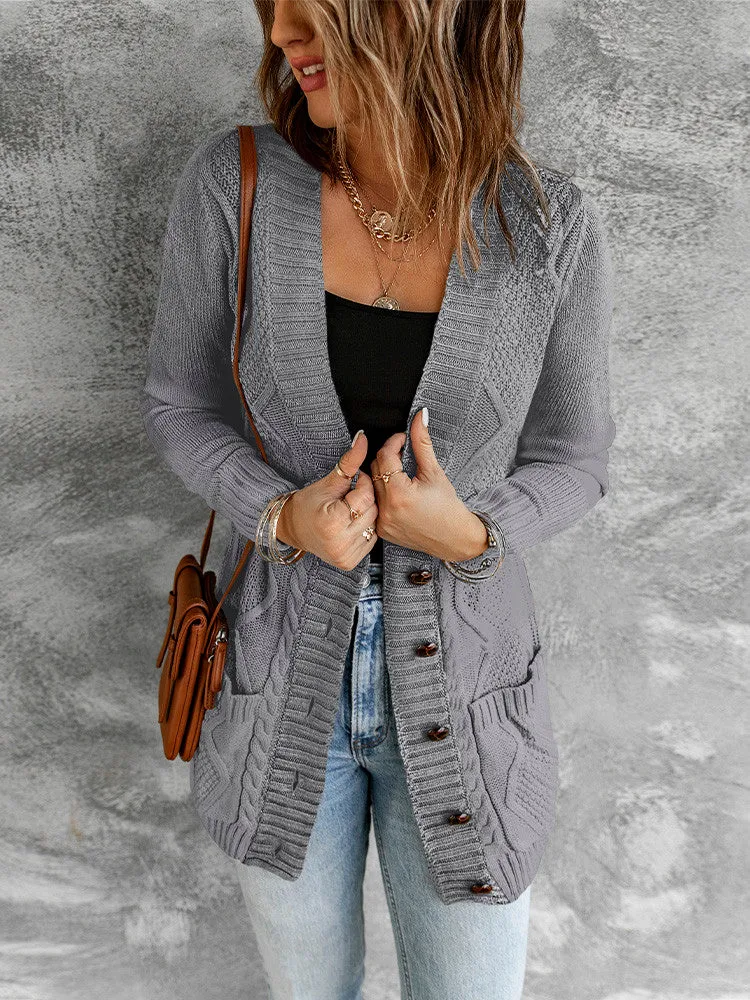 Cozy Textured Cardigan - Gray