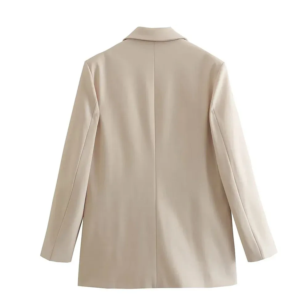 PB&ZA2024 autumn new women's fashionable and casual temperament versatile solid color lapel long sleeved suit jacket
