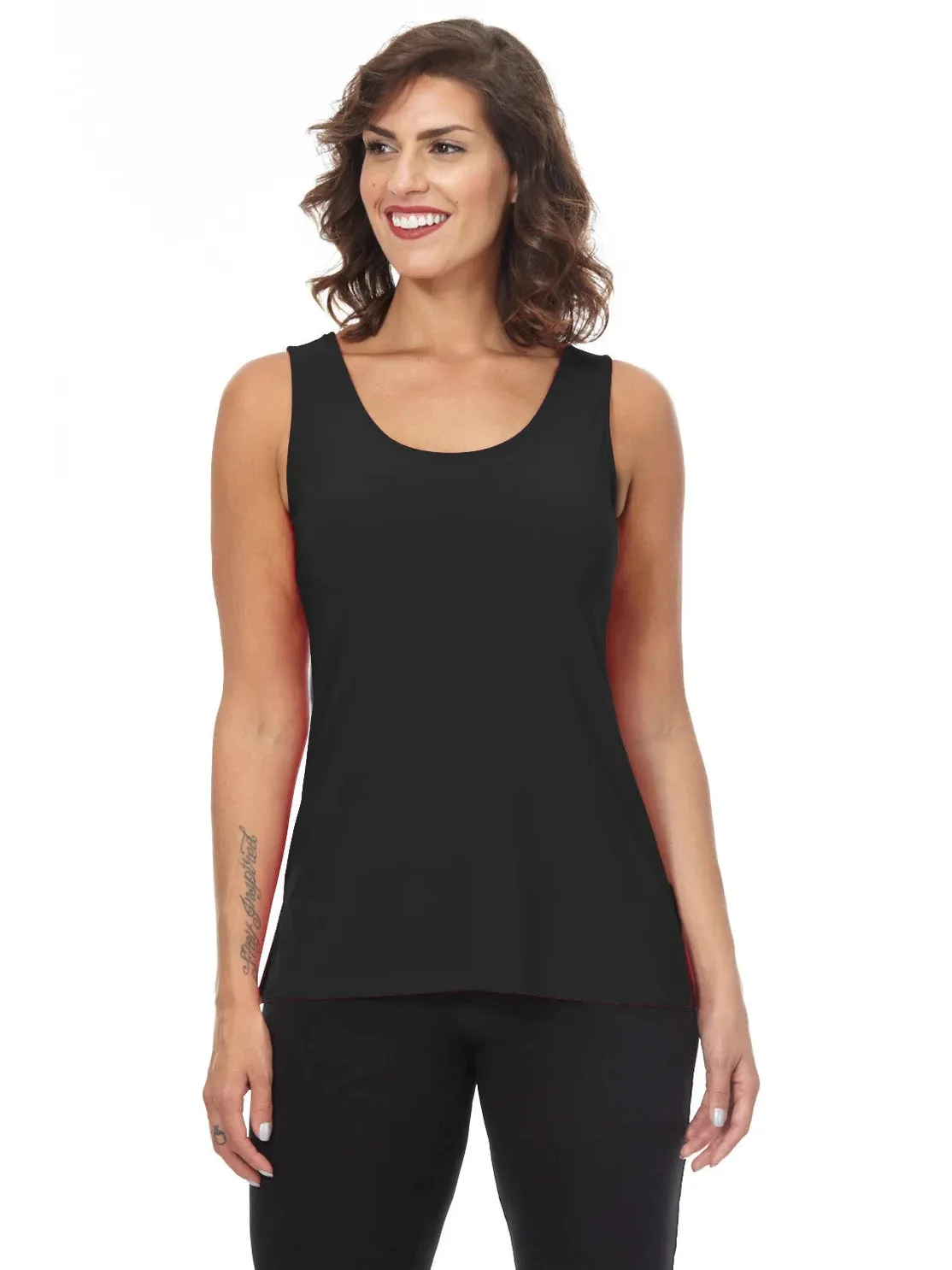 Tank Top Round Neck Long Black adt02a