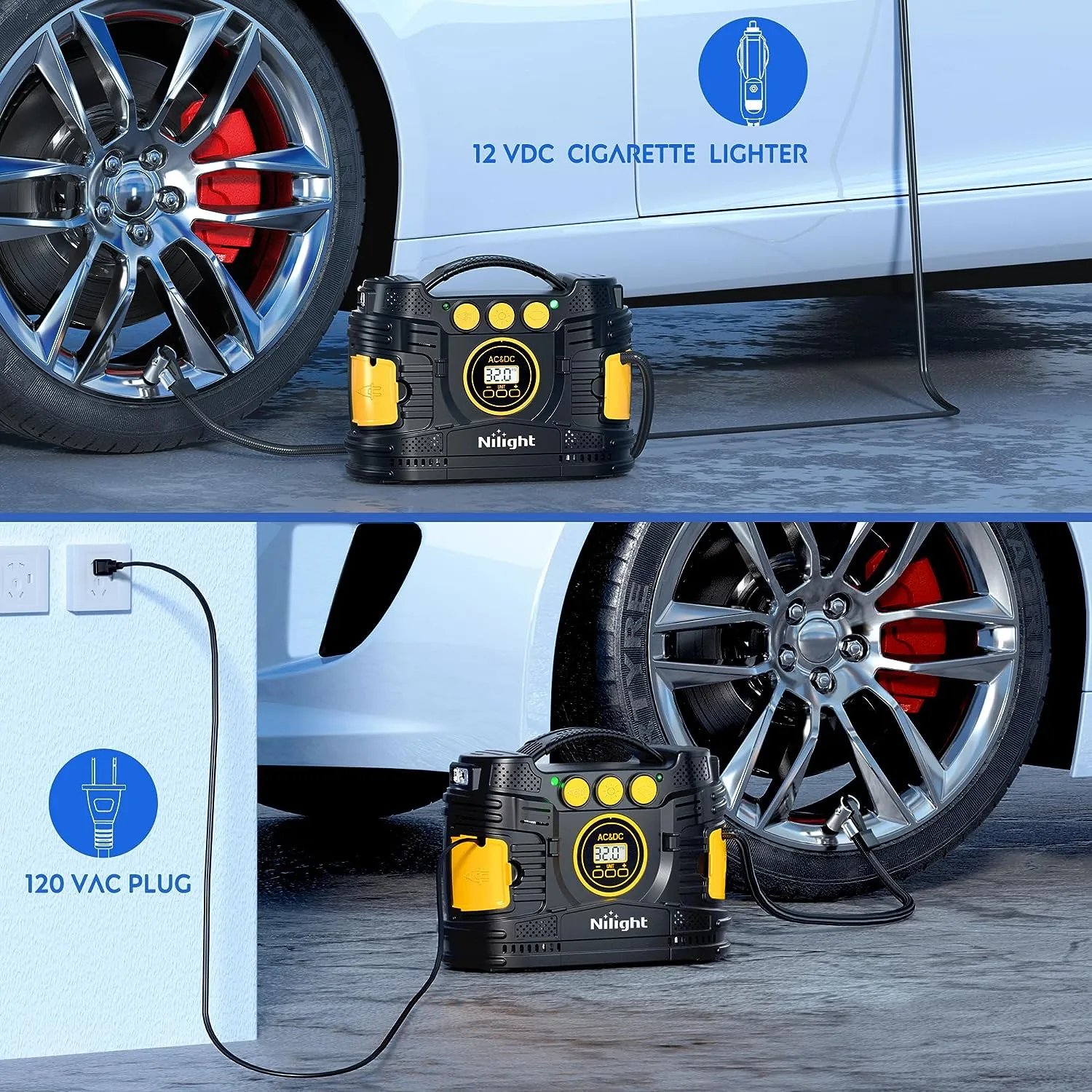Tire Inflator Air Compressor AC/DC Dual Power 120PSI Digital Display