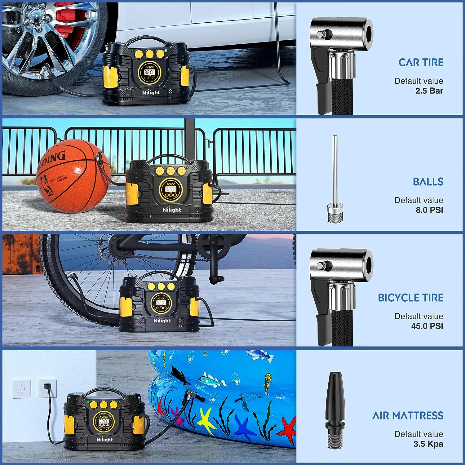 Tire Inflator Air Compressor AC/DC Dual Power 120PSI Digital Display