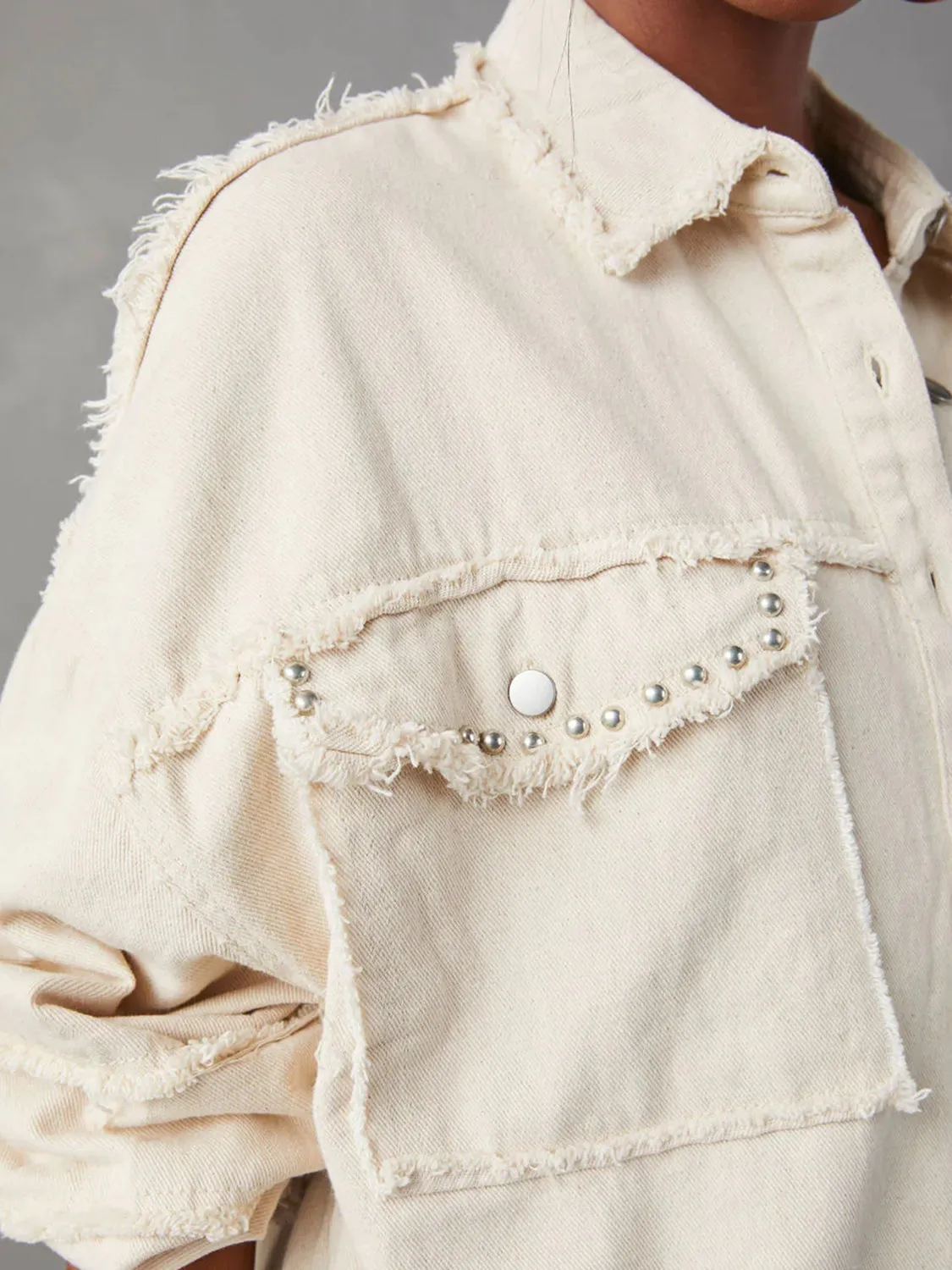 Versatile  Button Down Raw Hem Denim Jacket-Shirt